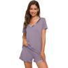 imageWiWi Viscose from Bamboo Pajamas Set for Women Soft Short Sleeve with Shorts Summer Plus Size Pjs Sets Sleepwear S4XAviolet