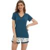 imageWiWi Viscose from Bamboo Pajamas Set for Women Soft Short Sleeve with Shorts Summer Plus Size Pjs Sets Sleepwear S4XAwhiteGreen Dots