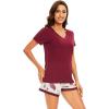 imageWiWi Viscose from Bamboo Pajamas Set for Women Soft Short Sleeve with Shorts Summer Plus Size Pjs Sets Sleepwear S4XAwine Flower