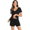 imageWiWi Viscose from Bamboo Pajamas Set for Women Soft Short Sleeve with Shorts Summer Plus Size Pjs Sets Sleepwear S4XBblack