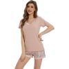 imageWiWi Viscose from Bamboo Pajamas Set for Women Soft Short Sleeve with Shorts Summer Plus Size Pjs Sets Sleepwear S4XBblushpinkFloral