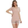 imageWiWi Viscose from Bamboo Pajamas Set for Women Soft Short Sleeve with Shorts Summer Plus Size Pjs Sets Sleepwear S4XBblushpinkFloral