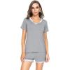 imageWiWi Viscose from Bamboo Pajamas Set for Women Soft Short Sleeve with Shorts Summer Plus Size Pjs Sets Sleepwear S4XBheather Grey