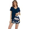 imageWiWi Viscose from Bamboo Pajamas Set for Women Soft Short Sleeve with Shorts Summer Plus Size Pjs Sets Sleepwear S4XBink Bluenavy Floral