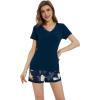 imageWiWi Viscose from Bamboo Pajamas Set for Women Soft Short Sleeve with Shorts Summer Plus Size Pjs Sets Sleepwear S4XBink Bluenavy Floral