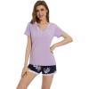 imageWiWi Viscose from Bamboo Pajamas Set for Women Soft Short Sleeve with Shorts Summer Plus Size Pjs Sets Sleepwear S4XBlight PurplenavyFloral