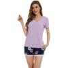 imageWiWi Viscose from Bamboo Pajamas Set for Women Soft Short Sleeve with Shorts Summer Plus Size Pjs Sets Sleepwear S4XBlight PurplenavyFloral