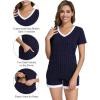 imageWiWi Viscose from Bamboo Pajamas Set for Women Soft Short Sleeve with Shorts Summer Plus Size Pjs Sets Sleepwear S4XBnavyWhite Dots
