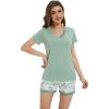 imageWiWi Viscose from Bamboo Pajamas Set for Women Soft Short Sleeve with Shorts Summer Plus Size Pjs Sets Sleepwear S4XBsage Greengreen Leaf