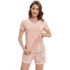 imageWiWi Viscose from Bamboo Pajamas Set for Women Soft Short Sleeve with Shorts Summer Plus Size Pjs Sets Sleepwear S4XCblushpink Flowers