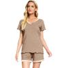 imageWiWi Viscose from Bamboo Pajamas Set for Women Soft Short Sleeve with Shorts Summer Plus Size Pjs Sets Sleepwear S4XCcamel