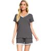 imageWiWi Viscose from Bamboo Pajamas Set for Women Soft Short Sleeve with Shorts Summer Plus Size Pjs Sets Sleepwear S4XCiron Grey