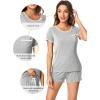 imageWiWi Viscose from Bamboo Pajamas Set for Women Soft Short Sleeve with Shorts Summer Plus Size Pjs Sets Sleepwear S4XDash Grey