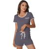 imageWiWi Viscose from Bamboo Pajamas Set for Women Soft Short Sleeve with Shorts Summer Plus Size Pjs Sets Sleepwear S4XDdark Grey
