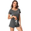 imageWiWi Viscose from Bamboo Pajamas Set for Women Soft Short Sleeve with Shorts Summer Plus Size Pjs Sets Sleepwear S4XDdark Heather Grey