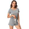 imageWiWi Viscose from Bamboo Pajamas Set for Women Soft Short Sleeve with Shorts Summer Plus Size Pjs Sets Sleepwear S4XDheather Grey