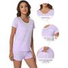 imageWiWi Viscose from Bamboo Pajamas Set for Women Soft Short Sleeve with Shorts Summer Plus Size Pjs Sets Sleepwear S4XDtaro Purple