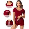 imageWiWi Viscose from Bamboo Pajamas Set for Women Soft Short Sleeve with Shorts Summer Plus Size Pjs Sets Sleepwear S4XDwine Red