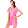 imageWiWi Viscose from Bamboo Pajamas Set for Women Soft Short Sleeve with Shorts Summer Plus Size Pjs Sets Sleepwear S4XEraspberry Pink