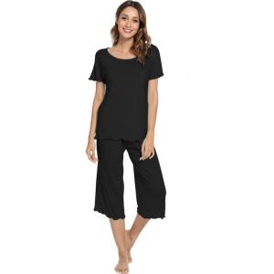 imageWiWi Bamboo Viscose Pajamas for Women Soft Capri Pants Pajama Sets Plus Size Sleepwear Pjs Loungewear S4XAblack