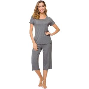 imageWiWi Bamboo Viscose Pajamas for Women Soft Capri Pants Pajama Sets Plus Size Sleepwear Pjs Loungewear S4XAdark Heather Grey