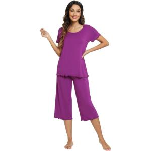 imageWiWi Bamboo Viscose Pajamas for Women Soft Capri Pants Pajama Sets Plus Size Sleepwear Pjs Loungewear S4XApurple