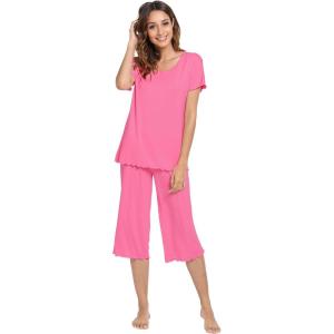 imageWiWi Bamboo Viscose Pajamas for Women Soft Capri Pants Pajama Sets Plus Size Sleepwear Pjs Loungewear S4XAraspberry Pink