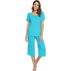 imageWiWi Bamboo Viscose Pajamas for Women Soft Capri Pants Pajama Sets Plus Size Sleepwear Pjs Loungewear S4XAturquoise