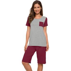 imageWiWi Bamboo Viscose Pajamas for Women Soft Capri Pants Pajama Sets Plus Size Sleepwear Pjs Loungewear S4XBwine