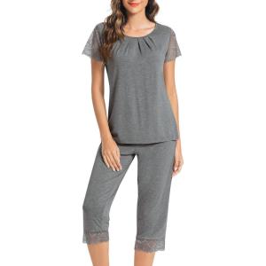 imageWiWi Bamboo Viscose Pajamas for Women Soft Capri Pants Pajama Sets Plus Size Sleepwear Pjs Loungewear S4XCdark Heather Grey