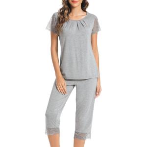 imageWiWi Bamboo Viscose Pajamas for Women Soft Capri Pants Pajama Sets Plus Size Sleepwear Pjs Loungewear S4XCheather Grey