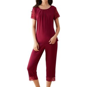imageWiWi Bamboo Viscose Pajamas for Women Soft Capri Pants Pajama Sets Plus Size Sleepwear Pjs Loungewear S4XCwine