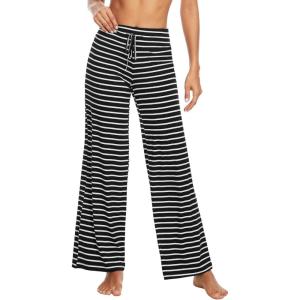 imageWiWi Pajama Pants for Women Plus Size Pajamas Bottoms Wide Leg Lounge Soft Pj SweatpantsViscose Made from Bamboo S4XAblack White Stripe
