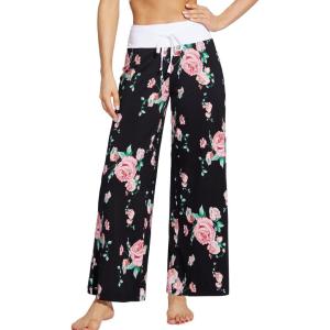 imageWiWi Pajama Pants for Women Plus Size Pajamas Bottoms Wide Leg Lounge Soft Pj SweatpantsViscose Made from Bamboo S4XAblackFloral