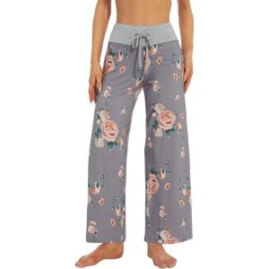 imageWiWi Pajama Pants for Women Plus Size Pajamas Bottoms Wide Leg Lounge Soft Pj SweatpantsViscose Made from Bamboo S4XAlight GreyFloral