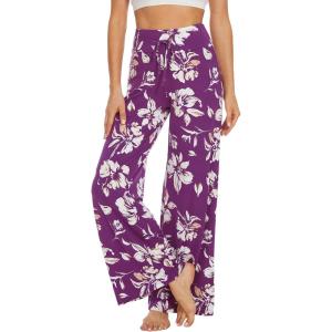 imageWiWi Pajama Pants for Women Plus Size Pajamas Bottoms Wide Leg Lounge Soft Pj SweatpantsViscose Made from Bamboo S4XAlight Purple Floral
