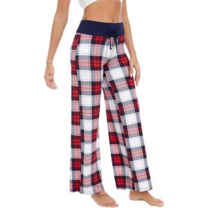 imageWiWi Pajama Pants for Women Plus Size Pajamas Bottoms Wide Leg Lounge Soft Pj SweatpantsViscose Made from Bamboo S4XAnavyRed Plaid