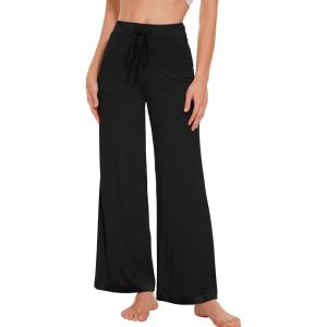 imageWiWi Pajama Pants for Women Plus Size Pajamas Bottoms Wide Leg Lounge Soft Pj SweatpantsViscose Made from Bamboo S4XBsolid Black