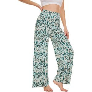imageWiWi Pajama Pants for Women Plus Size Pajamas Bottoms Wide Leg Lounge Soft Pj SweatpantsViscose Made from Bamboo S4XCgreen Leopard