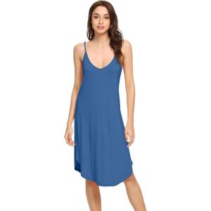imageWiWi Slip Dress for Women Plus Size Chemise Nightgown Full Spaghetti Strap DressesViscose made from Bamboo S4XAprussian Blue