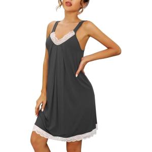 imageWiWi Slip Dress for Women Plus Size Chemise Nightgown Full Spaghetti Strap DressesViscose made from Bamboo S4XBcharcoal