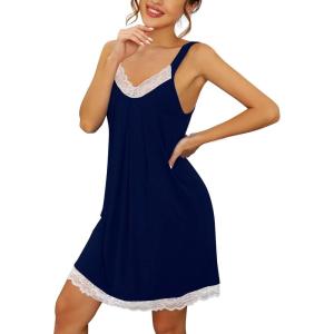 imageWiWi Slip Dress for Women Plus Size Chemise Nightgown Full Spaghetti Strap DressesViscose made from Bamboo S4XBnavy