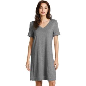 imageWiWi Viscose from Bamboo Nightgowns for Women Short Sleeve Sleep Shirt V Neck Nightgown Plus Size Sleepwear S4XAdark Heather Grey