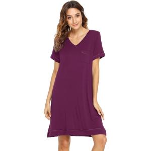 imageWiWi Viscose from Bamboo Nightgowns for Women Short Sleeve Sleep Shirt V Neck Nightgown Plus Size Sleepwear S4XAmulberry