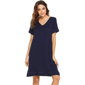 imageWiWi Viscose from Bamboo Nightgowns for Women Short Sleeve Sleep Shirt V Neck Nightgown Plus Size Sleepwear S4XAnavy