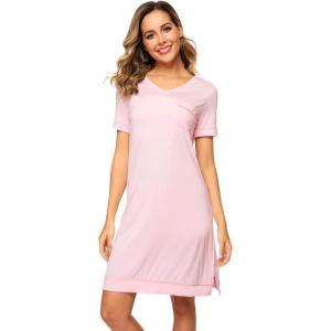 imageWiWi Viscose from Bamboo Nightgowns for Women Short Sleeve Sleep Shirt V Neck Nightgown Plus Size Sleepwear S4XApink