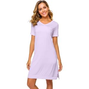 imageWiWi Viscose from Bamboo Nightgowns for Women Short Sleeve Sleep Shirt V Neck Nightgown Plus Size Sleepwear S4XAtaro Purple