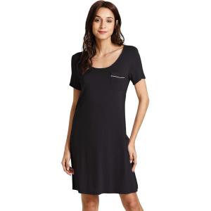imageWiWi Viscose from Bamboo Nightgowns for Women Short Sleeve Sleep Shirt V Neck Nightgown Plus Size Sleepwear S4XBblack