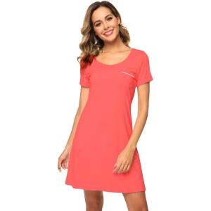 imageWiWi Viscose from Bamboo Nightgowns for Women Short Sleeve Sleep Shirt V Neck Nightgown Plus Size Sleepwear S4XBcoral