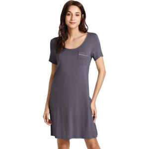 imageWiWi Viscose from Bamboo Nightgowns for Women Short Sleeve Sleep Shirt V Neck Nightgown Plus Size Sleepwear S4XBdark Grey